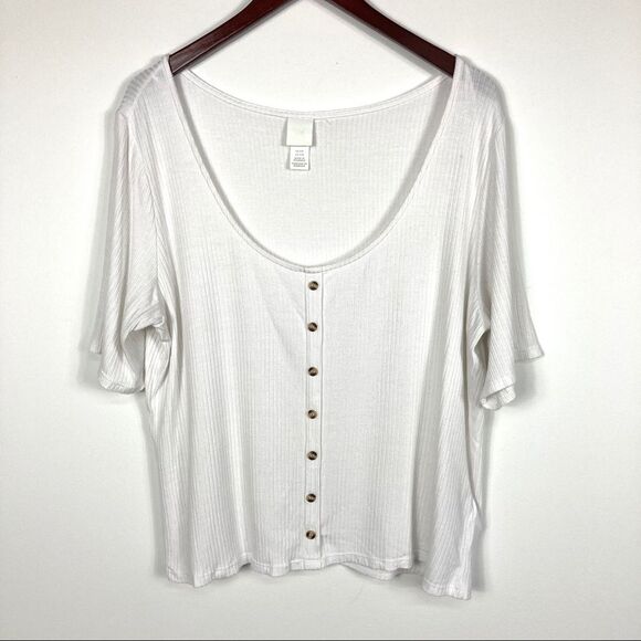 H&M Women's White Ribbed Crop Top w/ Buttons Size XXL - Picture 2 of 10